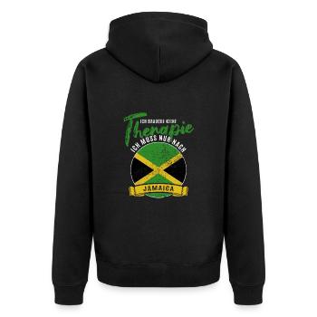 Ich brauche keine Therapie ich muss nach Jamaica - Unisex Premium Bio Zip Hoodie - Schwarz - Hinten - Nico (187cm)