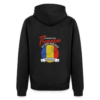 Ich brauche keine Therapie ich muss nach Rumänien - Unisex Premium Bio Zip Hoodie - Schwarz - Hinten - Nico (187cm)