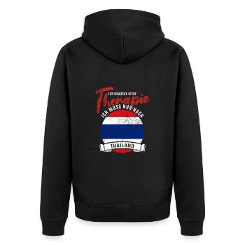 Ich brauche keine Therapie ich muss nach Thailand - Unisex Premium Bio Zip Hoodie - Schwarz - Hinten - Nico (187cm)