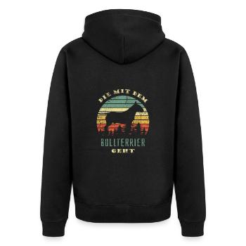 Die mit dem Bullterrier geht - Gassi gehen - Unisex Premium Bio Zip Hoodie - Schwarz - Hinten - Nico (187cm)