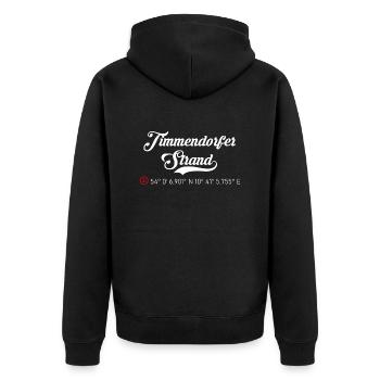 Timmendorfer Strand Koordinaten - Unisex Premium Bio Zip Hoodie - Schwarz - Hinten - Nico (187cm)