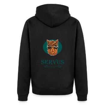 Tracht Bayrisch Trachten Bayern Ersatz Lama Tirol - Unisex Premium Bio Zip Hoodie - Schwarz - Hinten - Nico (187cm)