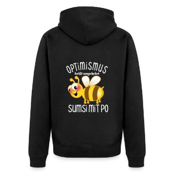 Biene Sumsi mit Po - Optimismus Wortspiel - Unisex Premium Bio Zip Hoodie - Schwarz - Hinten - Nico (187cm)