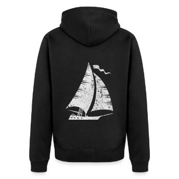 Segelboot Silhouette Minimalistisch Grunge - Unisex Premium Bio Zip Hoodie - Schwarz - Hinten - Nico (187cm)
