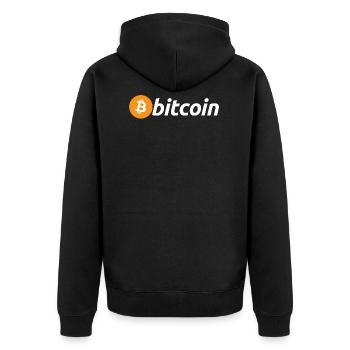 Bitcoin Logo weiß mit großem B (Official) - Unisex Premium Bio Zip Hoodie - Schwarz - Hinten - Nico (187cm)
