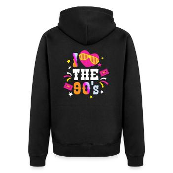 90s Design: I love the 90's - Unisex Premium Organic Zip Hoodie - black - Back - Nico (187cm)