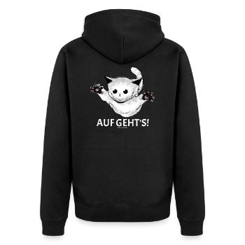 Kitty "Let's go!" young cat jumps - Unisex Premium Organic Zip Hoodie - black - Back - Nico (187cm)