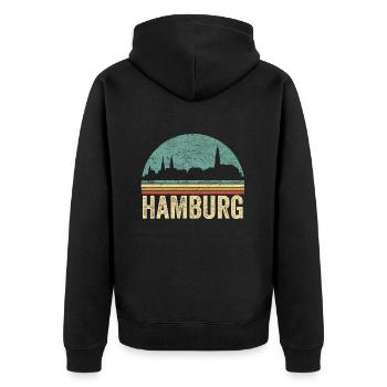 HAMBURG cool skyline vintage souvenir gift - Unisex Premium Organic Zip Hoodie - black - Back - Nico (187cm)