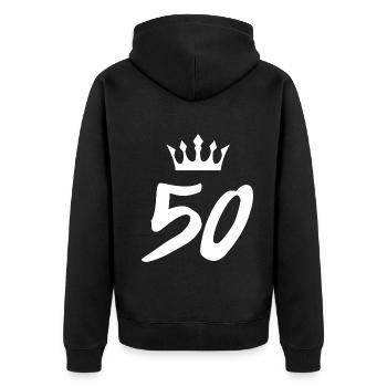 Couronne de 50 numéros - Veste à capuche bio Premium Unisexe - noir - Dos - Nico (187cm)