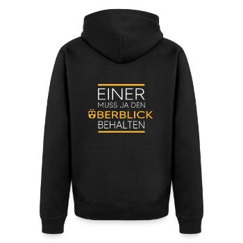 der blinde mit überblick blindheit - Unisex Premium Bio Zip Hoodie - Schwarz - Hinten - Nico (187cm)