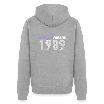 1989 - Unisex Premium Organic Zip Hoodie - heather grey - Back - Nico (187cm)