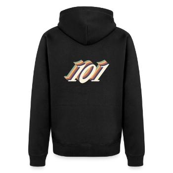 Jahrgang zum 101-jährigen Jubiläum - Unisex Premium Bio Zip Hoodie - Schwarz - Hinten - Nico (187cm)