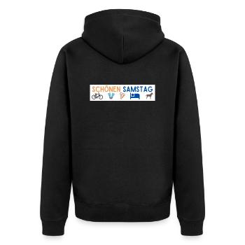 schönen samstag - Unisex Premium Bio Zip Hoodie - Schwarz - Hinten - Nico (187cm)