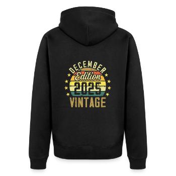 Legenden werden im Dezember 2025 geboren - Ausgabe 2025 - Unisex Premium Bio Zip Hoodie - Schwarz - Hinten - Nico (187cm)