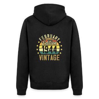 80-jähriges Jubiläum - Februar 1944 - Geschenk zum 80-jährigen Jubiläum - Unisex Premium Bio Zip Hoodie - Schwarz - Hinten - Nico (187cm)