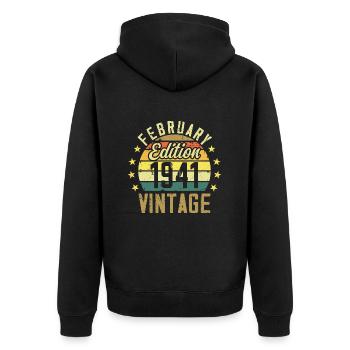 83. Geburtstag - Februar 1941 - Geschenk zum 83. Geburtstag - Unisex Premium Bio Zip Hoodie - Schwarz - Hinten - Nico (187cm)