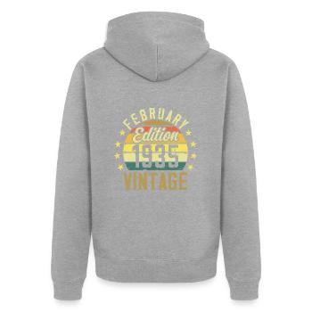 Anniversaire 89 ans - Cadeau Février 1935 - 89e - Veste à capuche bio Premium Unisexe - gris chiné - Dos - Nico (187cm)