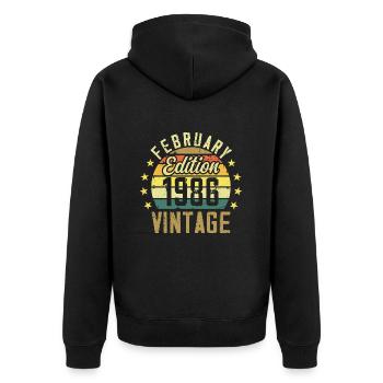 38th Anniversary - February 1986 - 38th Anniversary Gift - Unisex Premium Organic Zip Hoodie - black - Back - Nico (187cm)
