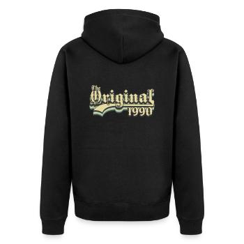 Born in 1990 - Unisex Premium Organic Zip Hoodie - black - Back - Nico (187cm)