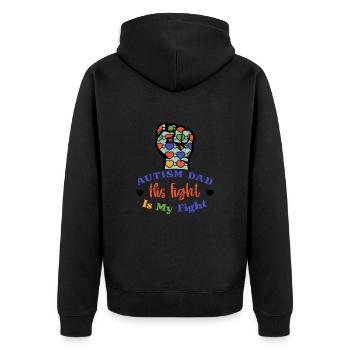 PAPA AUTISMUS VATER KAMPF ADS KÄMPFER SPRUCH MOTIV - Unisex Premium Bio Zip Hoodie - Schwarz - Hinten - Nico (187cm)