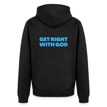 Get Right With God - Christliche Zitate - Unisex Premium Bio Zip Hoodie - Schwarz - Hinten - Nico (187cm)