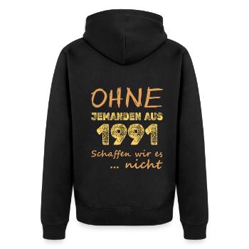 nicht 1991 - Unisex Premium Bio Zip Hoodie - Schwarz - Hinten - Nico (187cm)