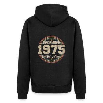 Die Legenden wurden im Dezember 1975 - 1975 geboren - Unisex Premium Bio Zip Hoodie - Schwarz - Hinten - Nico (187cm)