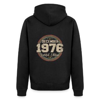 The legends were born in December 1976 - 1976 - Unisex Premium Organic Zip Hoodie - black - Back - Nico (187cm)