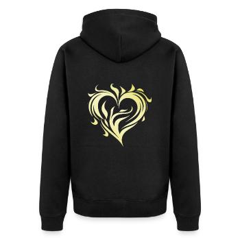 Herz Gold Flamme - Unisex Premium Bio Zip Hoodie - Schwarz - Hinten - Nico (187cm)