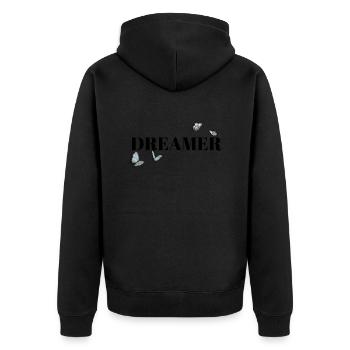 DREAMER - blue version - Unisex Premium Bio Zip Hoodie - Schwarz - Hinten - Nico (187cm)