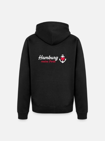 Hamburg Perle weiß - Unisex Premium Bio Zip Hoodie - Schwarz