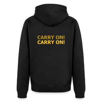 CARRY ON - lasst uns einfach weitermachen - Unisex Premium Bio Zip Hoodie - Schwarz - Hinten - Nico (187cm)