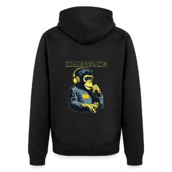 Faszinierende Beats - Interessanter Affe - Unisex Premium Bio Zip Hoodie - Schwarz - Hinten - Nico (187cm)