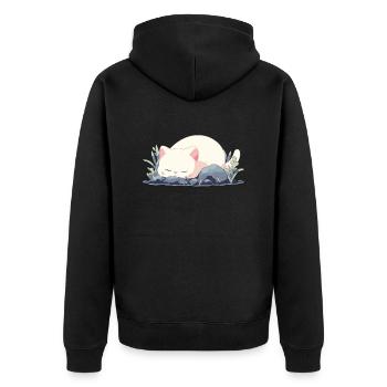 Sleepy Cat - Unisex Premium Bio Zip Hoodie - Schwarz - Hinten - Nico (187cm)