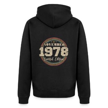 Cadeau D'anniversaire, Vintage Né En Novembre 1978 - Veste à capuche bio Premium Unisexe - noir - Dos - Nico (187cm)