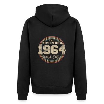 Geburtstagsgeschenk, Jahrgang geboren im November 1964 - Unisex Premium Bio Zip Hoodie - Schwarz - Hinten - Nico (187cm)
