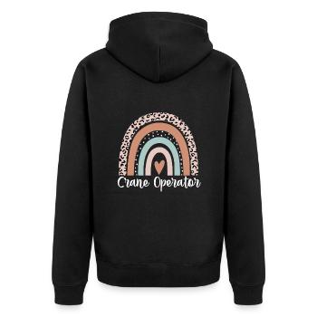 Kranführer Regenbogen Leopard Lustiger Kran - Unisex Premium Bio Zip Hoodie - Schwarz - Hinten - Nico (187cm)