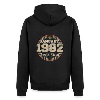 Les légendes sont nées en janvier 1982 - Veste à capuche bio Premium Unisexe - noir - Dos - Nico (187cm)