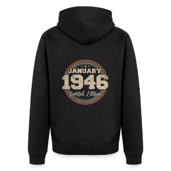Les légendes sont nées en janvier 1946 - Veste à capuche bio Premium Unisexe - noir - Dos - Nico (187cm)