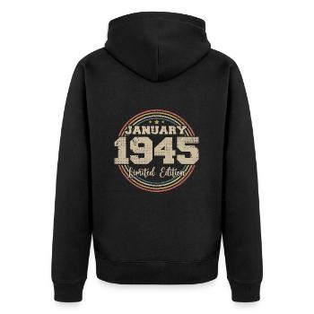 Die Legenden wurden im Januar 1945 geboren - Unisex Premium Bio Zip Hoodie - Schwarz - Hinten - Nico (187cm)