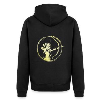 Bogenschießen Frau - Unisex Premium Bio Zip Hoodie - Schwarz - Hinten - Nico (187cm)