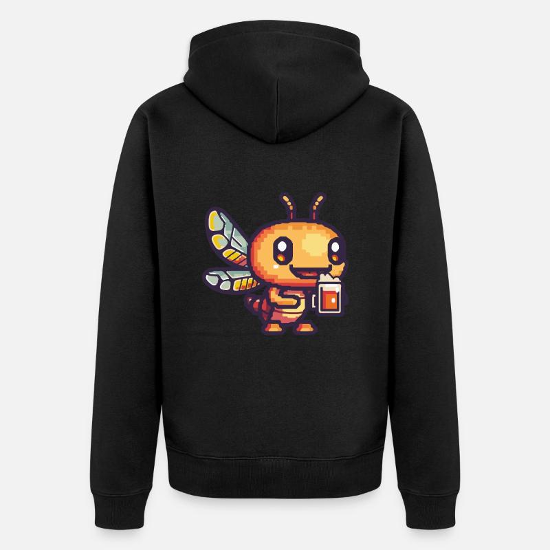 Libelle Pixel Bier - Unisex Premium Bio Zip Hoodie - Schwarz