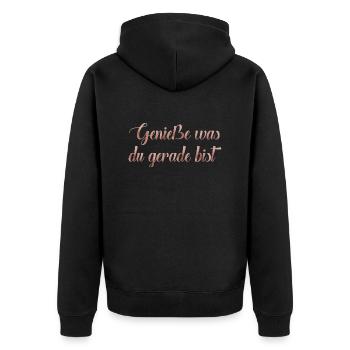 Genieße was du gerade bist - Unisex Premium Bio Zip Hoodie - Schwarz - Hinten - Nico (187cm)