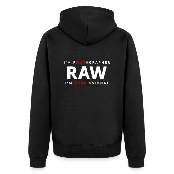 Ich bin Fotograf, ich bin Profi - Unisex Premium Bio Zip Hoodie - Schwarz - Hinten - Nico (187cm)