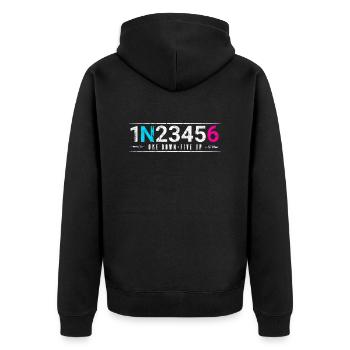 Motorcycle Gears 1N23456 Motorcyclist Gift - Unisex Premium Organic Zip Hoodie - black - Back - Nico (187cm)