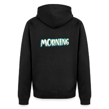Guten morgen Welt - Unisex Premium Bio Zip Hoodie - Schwarz - Hinten - Nico (187cm)