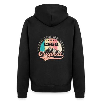 Geburtstagsgeschenk 1966 Frau | Jahrgang 1966 - Unisex Premium Bio Zip Hoodie - Schwarz - Hinten - Nico (187cm)