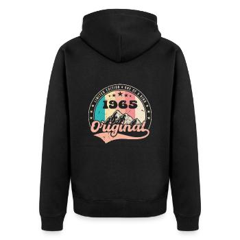 Geburtstagsgeschenk 1965 Frauen | Jahrgang 1965 - Unisex Premium Bio Zip Hoodie - Schwarz - Hinten - Nico (187cm)