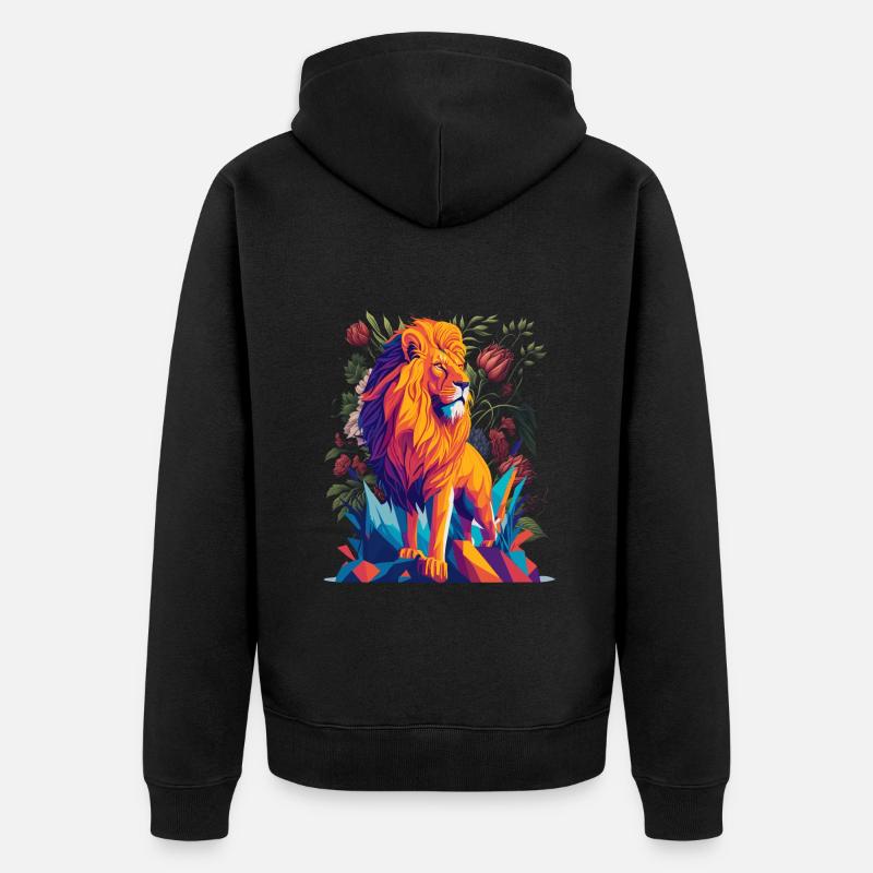 Lion majestueux avec des fleurs - Veste à capuche bio Premium Unisexe - noir
