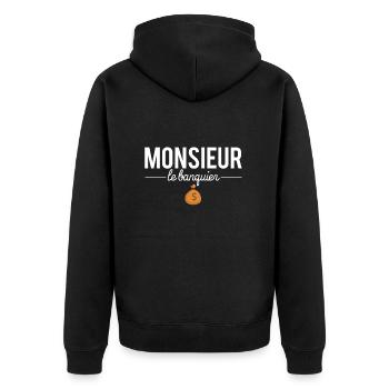Monsieur le banquier blague métier humour - Veste à capuche bio Premium Unisexe - noir - Dos - Nico (187cm)
